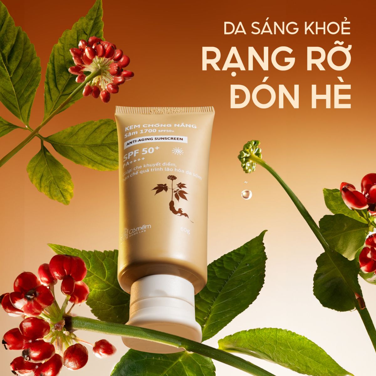 Kem Chống Nắng Mặt Sâm 1700 SPF50+ PA++++ Che Khuyết Điểm Điểm Ngừa Lão Hóa Mọi Loại Da Cỏ Mềm 60g