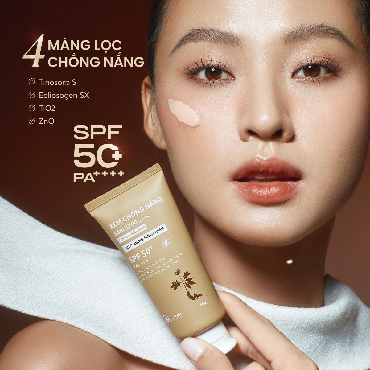 Kem Chống Nắng Mặt Sâm 1700 SPF50+ PA++++ Che Khuyết Điểm Điểm Ngừa Lão Hóa Mọi Loại Da Cỏ Mềm 60g