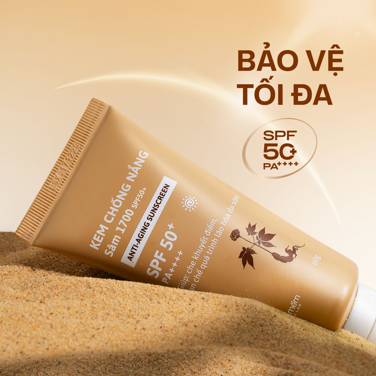 Kem Chống Nắng Mặt Sâm 1700 SPF50+ PA++++ Che Khuyết Điểm Điểm Ngừa Lão Hóa Mọi Loại Da Cỏ Mềm 60g