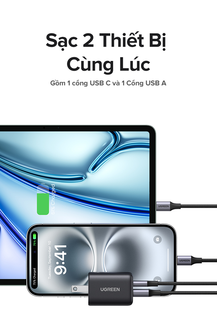 Củ sạc nhanh UGREEN 20W Type C PD Charger cho SAMSUNG S24 Ultra Xiaomi Power Delivery cho iPhone 15/16/17 – ảnh mô tả chi tiết 2