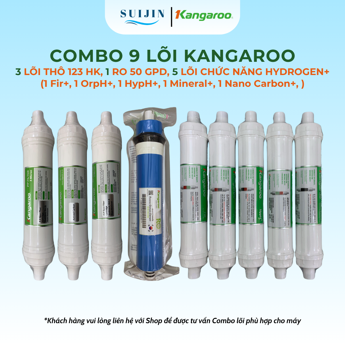 Combo 9 Lõi Lọc Nước KANGAROO Dòng Hydrogen Model KG100HI,KGHP66 Gồm ...