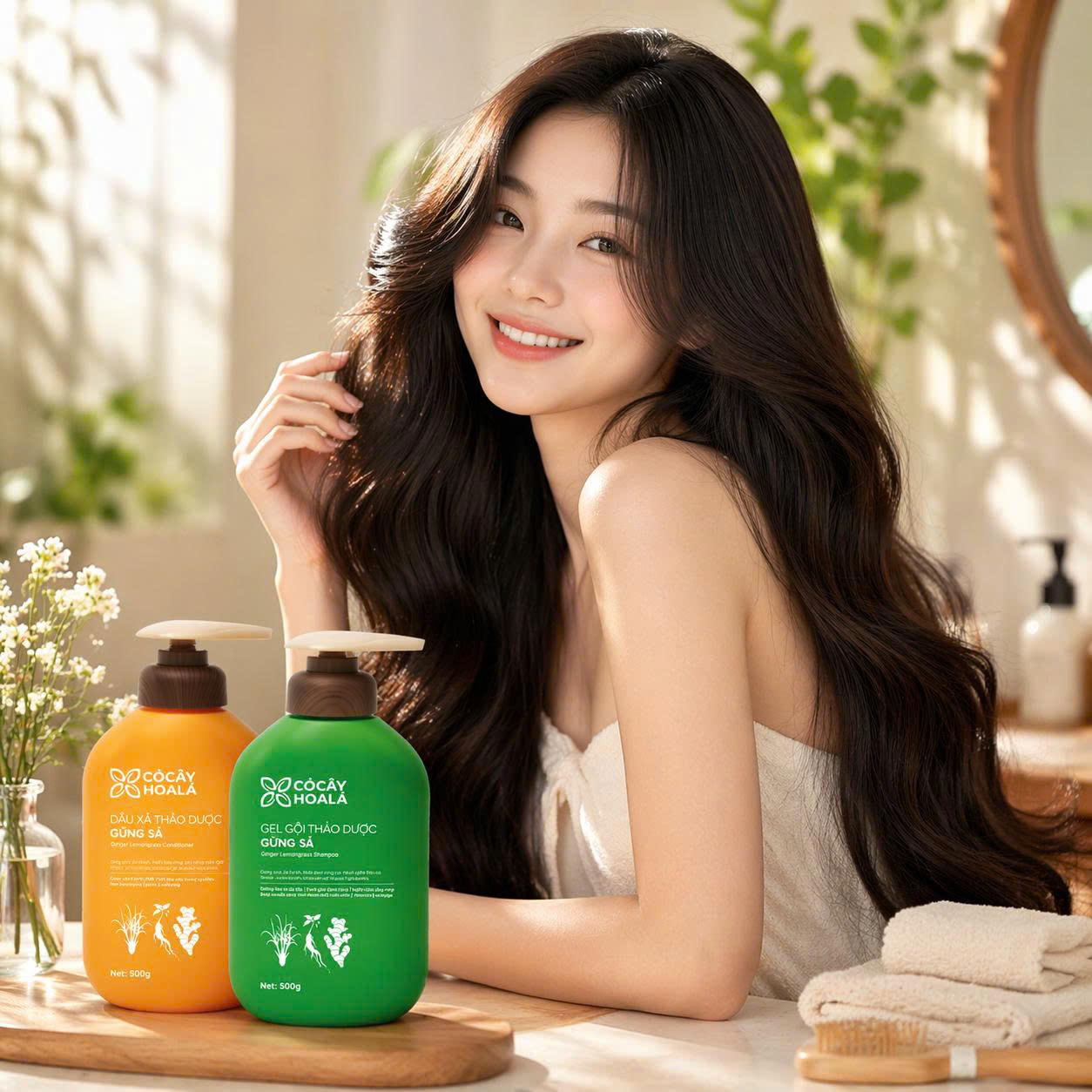 Combo gội + xả gừng sả Cỏ Cây Hoa Lá 500g – Chăm Sóc Tóc,Ngăn Dầu Bết Và Giảm Gàu Ngứa-Xanh Herbal