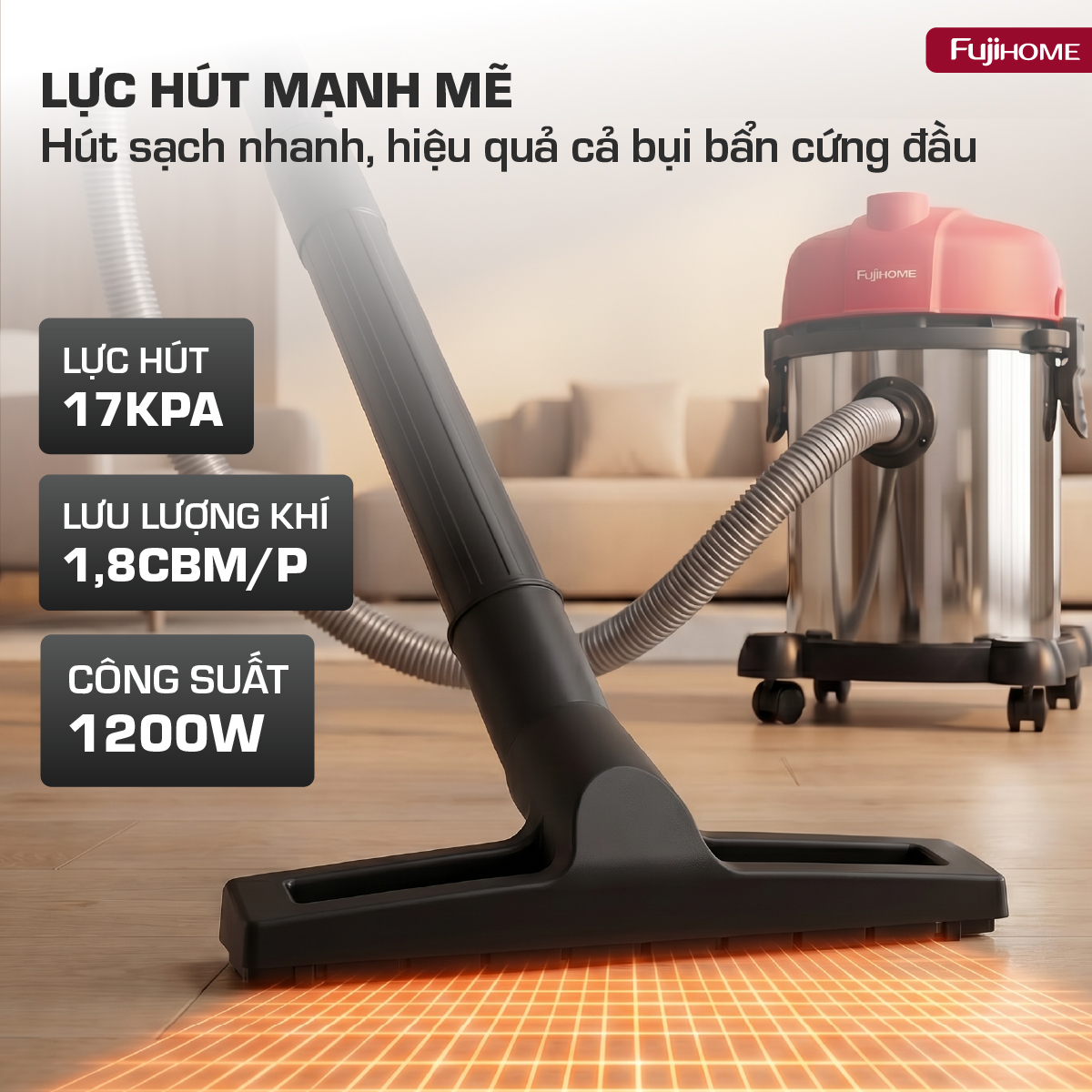 Bộ phụ kiện đầu hút khe bàn chải và ống nối nhựa 3 đoạn