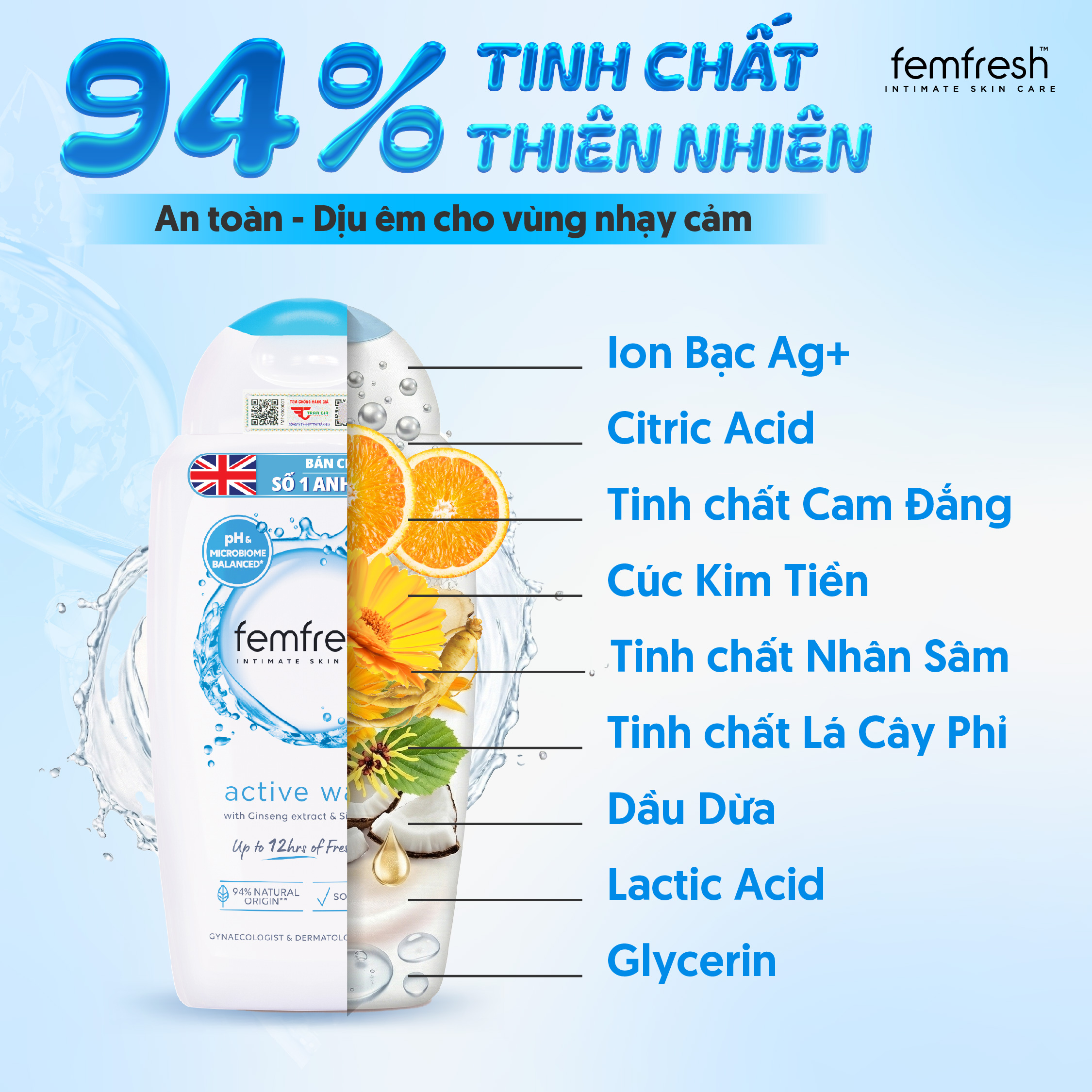 Dung dịch vệ sinh phụ nữ Femfresh cao cấp No.1 Anh Quốc, giúp làm sạch ...