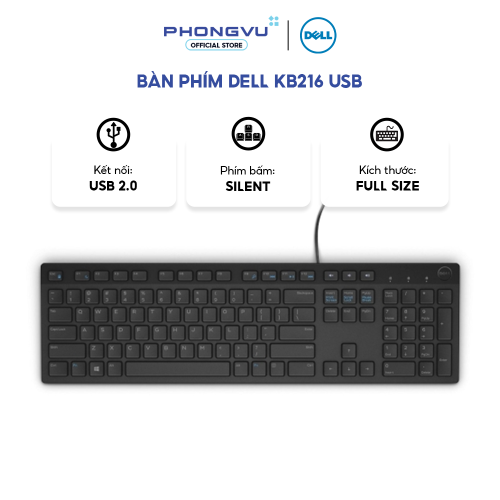 Bàn phím Dell KB216 - Layout Fullsize - Kết nối USB 2.0 - Chống tràn ...