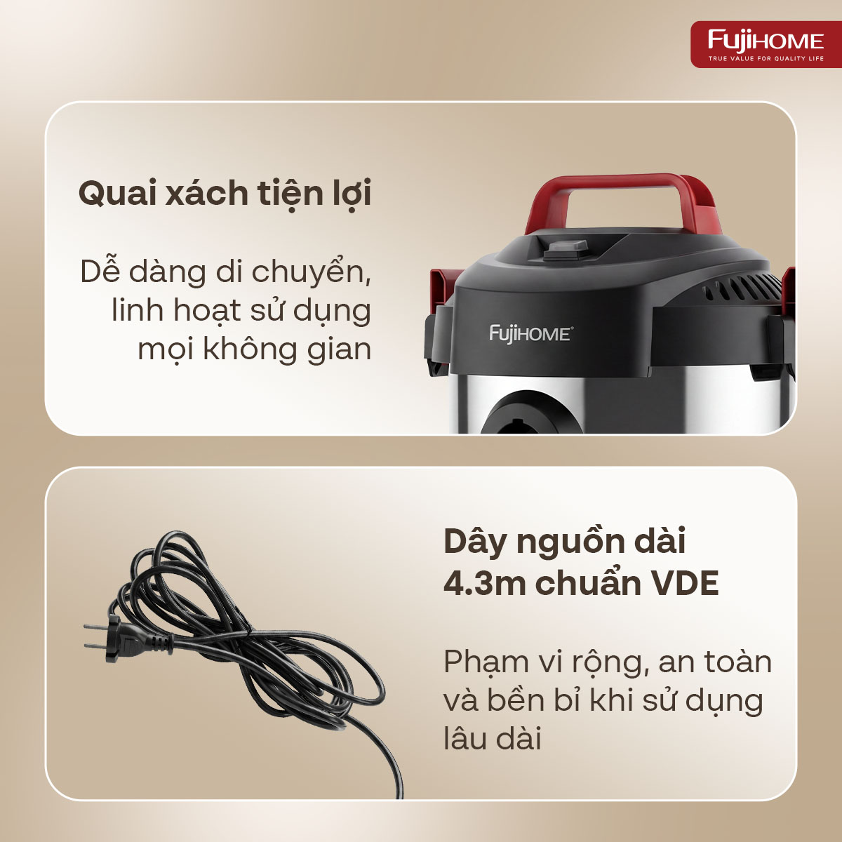 Lực hút mạnh mẽ 18KPa làm sạch mọi bề mặt của Fujihome VC12N