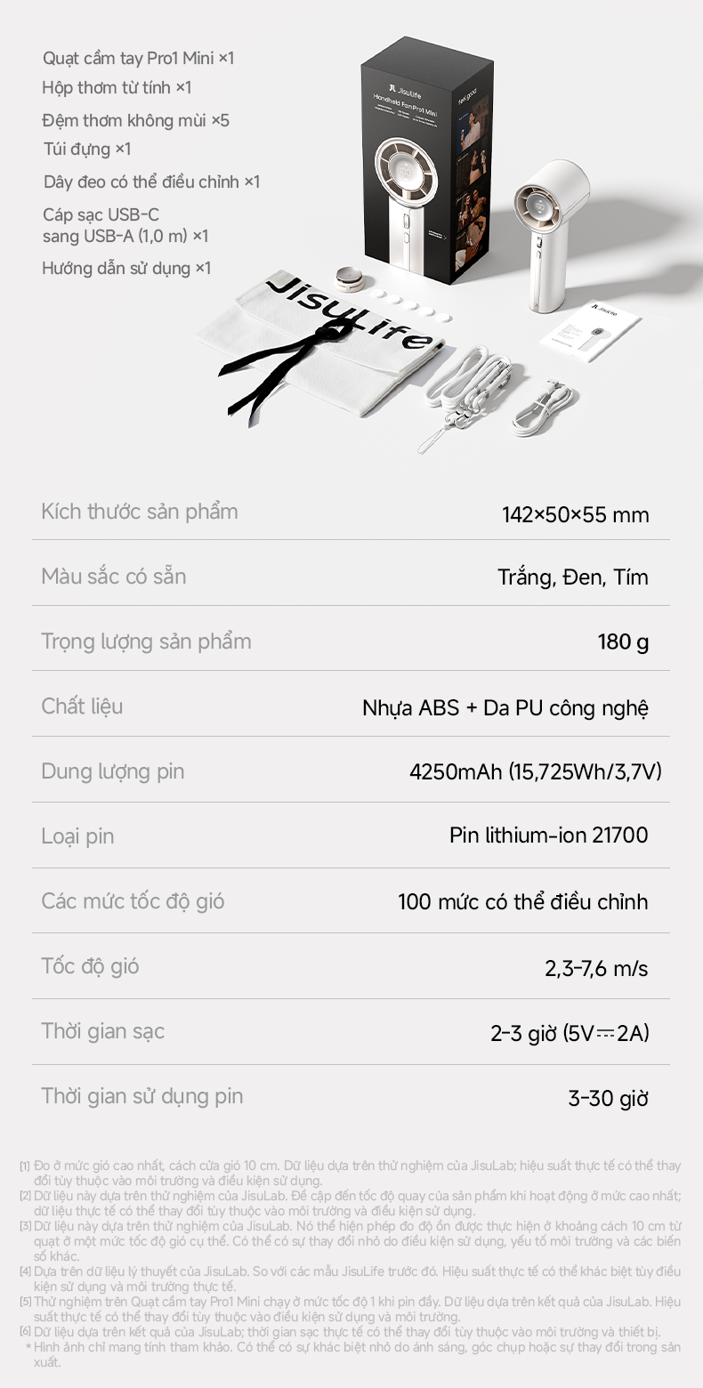 Trọn bộ phụ kiện đi kèm khi mua quạt JISULIFE Pro1 Mini