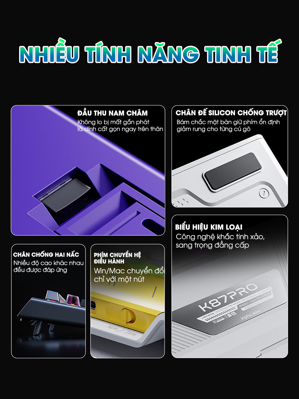 Bàn phím cơ gaming không dây INPHIC K87PRO bluetooth 87 phím 3 mode ...