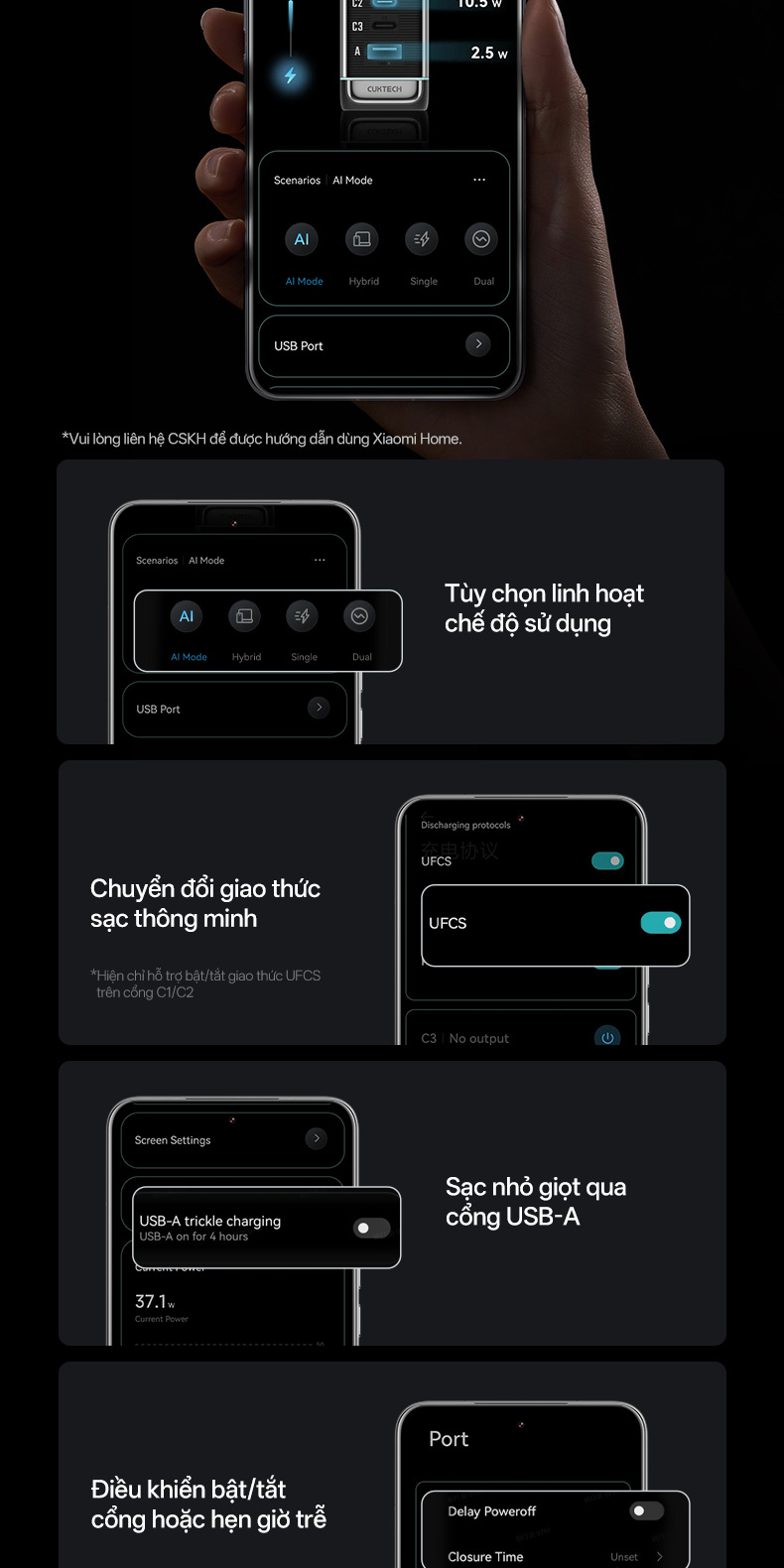 Củ Sạc Nhanh CUKTECH GaN 120W 4 Cổng Điều Khiển App Mi Home Cho Laptop/MacBook/iP 18/17/16 Pro Max/Xiaomi 17/Samsung S26