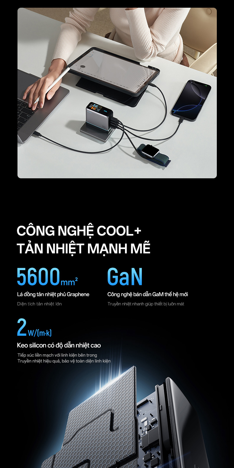Củ Sạc Nhanh CUKTECH GaN 120W 4 Cổng Điều Khiển App Mi Home Cho Laptop/MacBook/iP 18/17/16 Pro Max/Xiaomi 17/Samsung S26