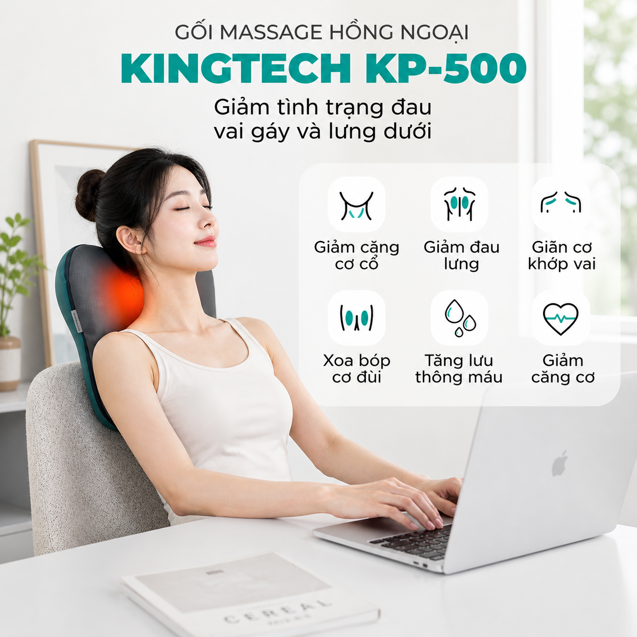 Gối Massage Đa Năng Nhiệt Hồng Ngoại Cao Cấp KINGTECH KP-500