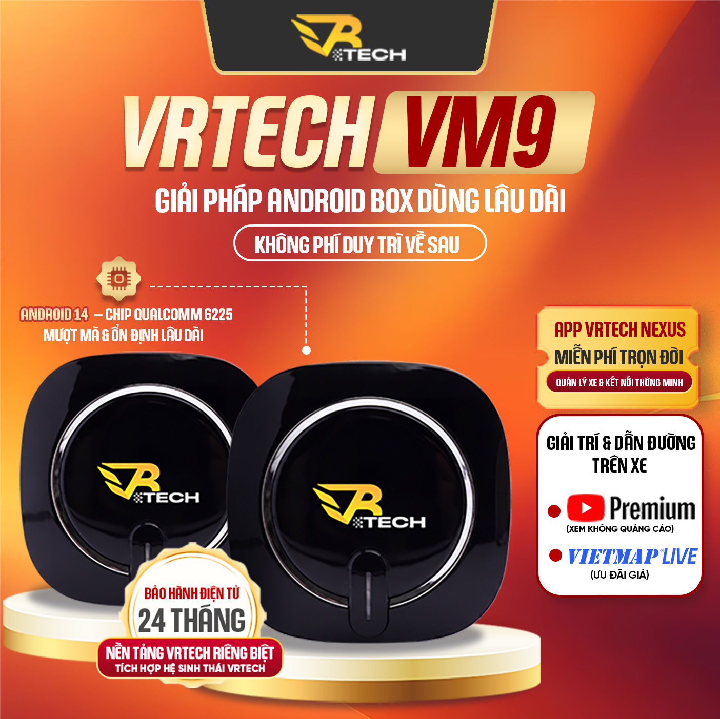 VRTECH VM9 2026 Android Box Ô Tô Chính Hãng Android 14 Qualcomm 6225 ...