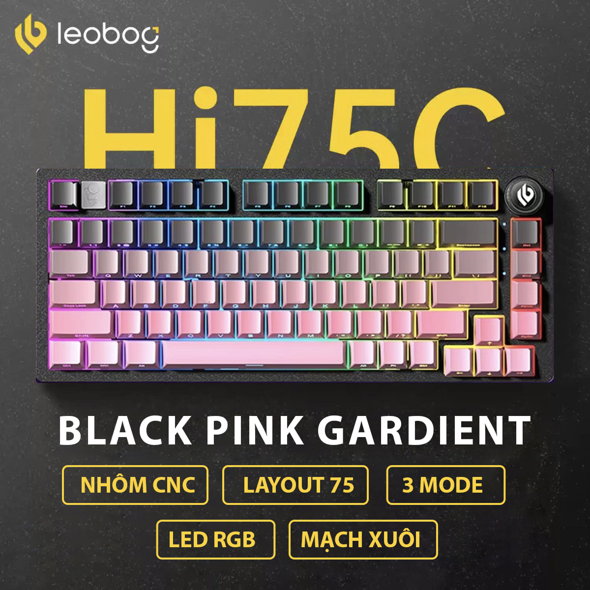Bàn phím cơ - Nhôm - LEOBOG HI75C PRO - 3 mode kết nối - Keycap PBT ...
