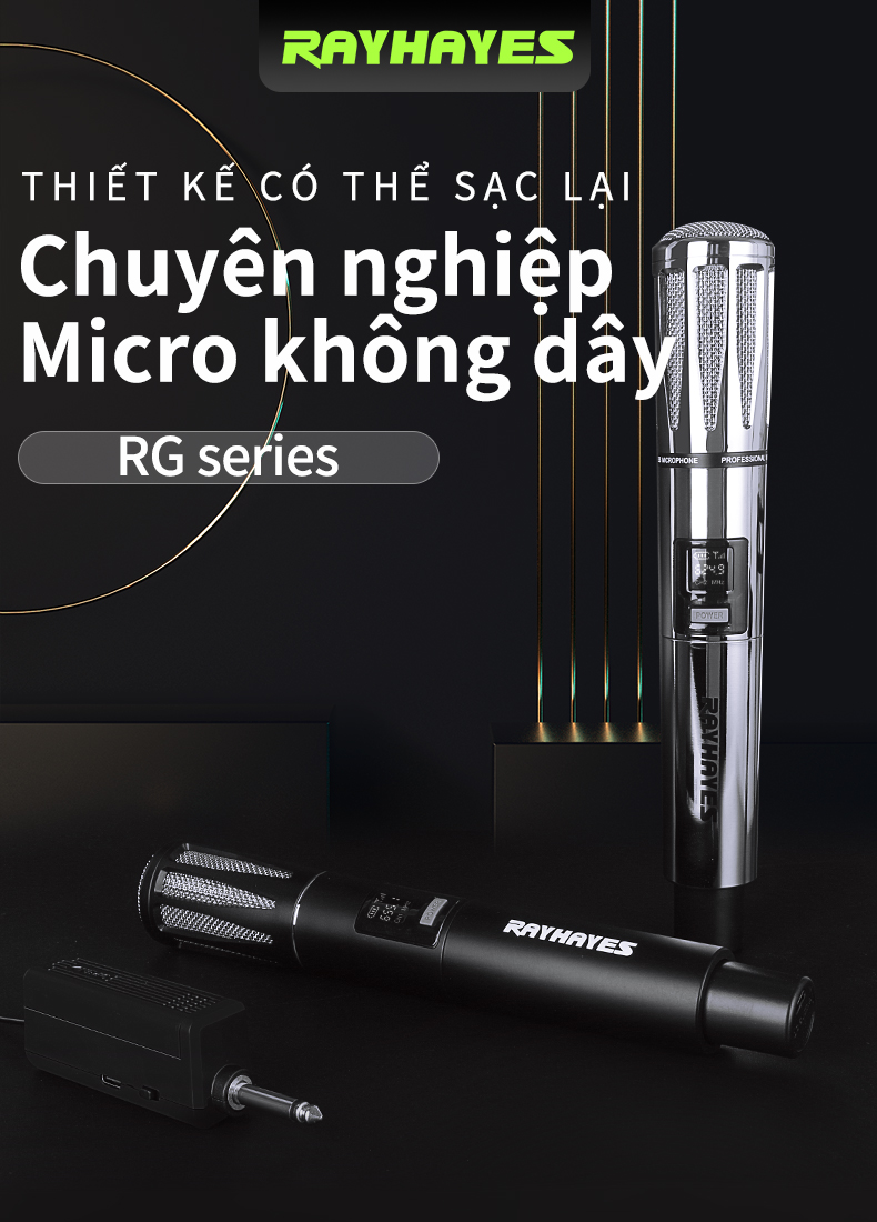 RAYHAYES Micro không dây chuyên nghiệp Micrô động có thể sạc lại cho ...