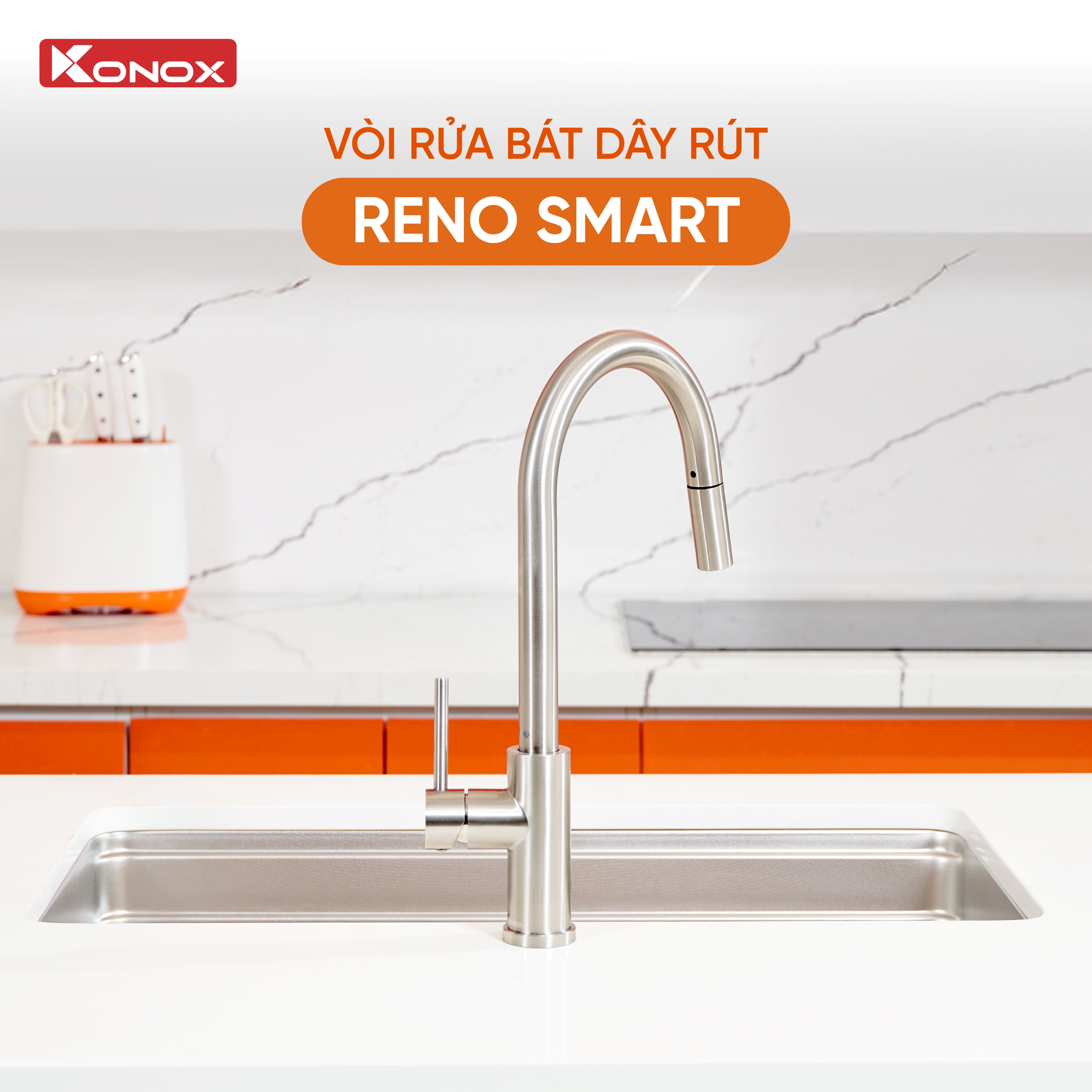 Vòi rửa bát dây rút Konox Reno Smart dòng chảy mới - Bảo hành 5 năm ...