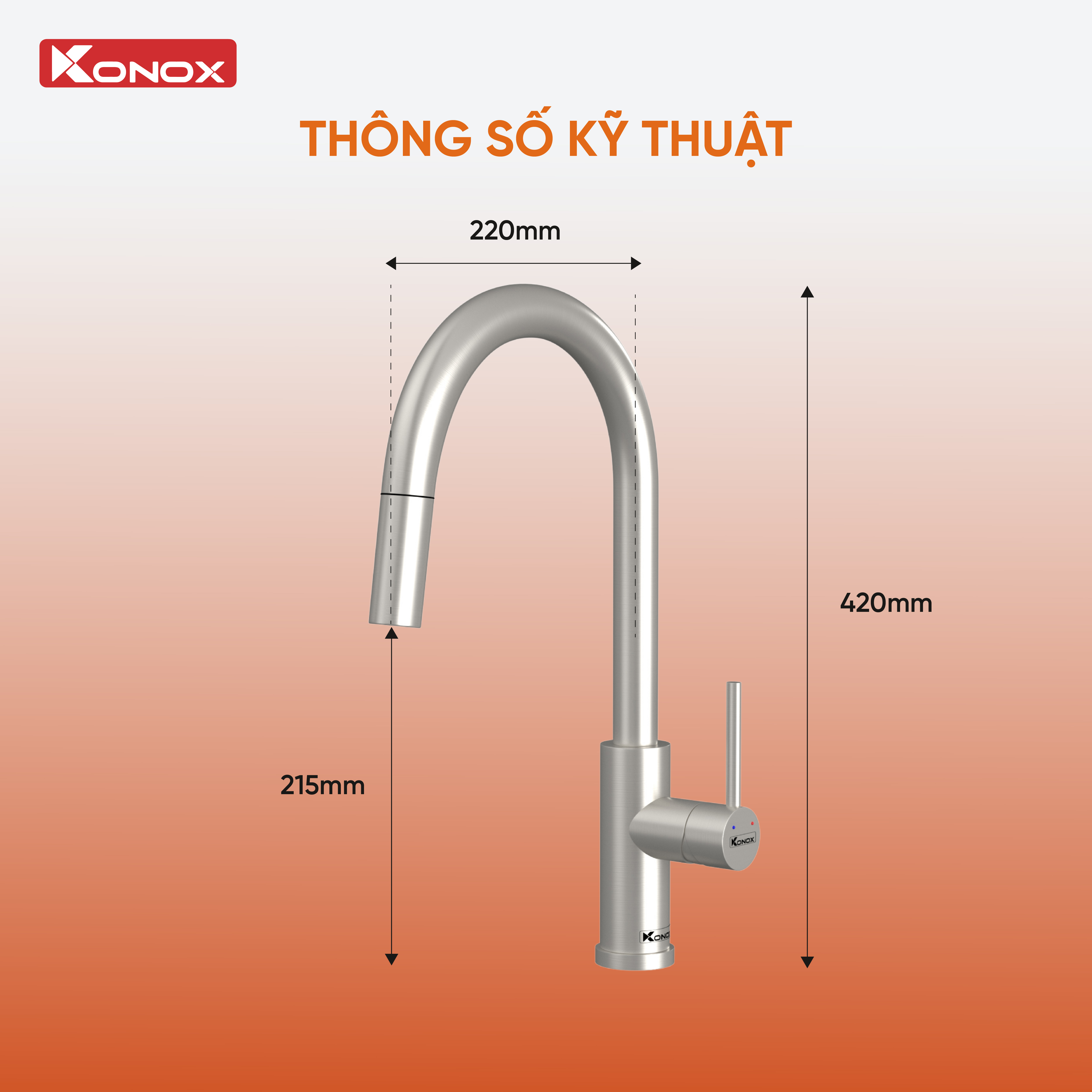 Vòi rửa bát dây rút Konox Reno Smart dòng chảy mới - Bảo hành 5 năm ...