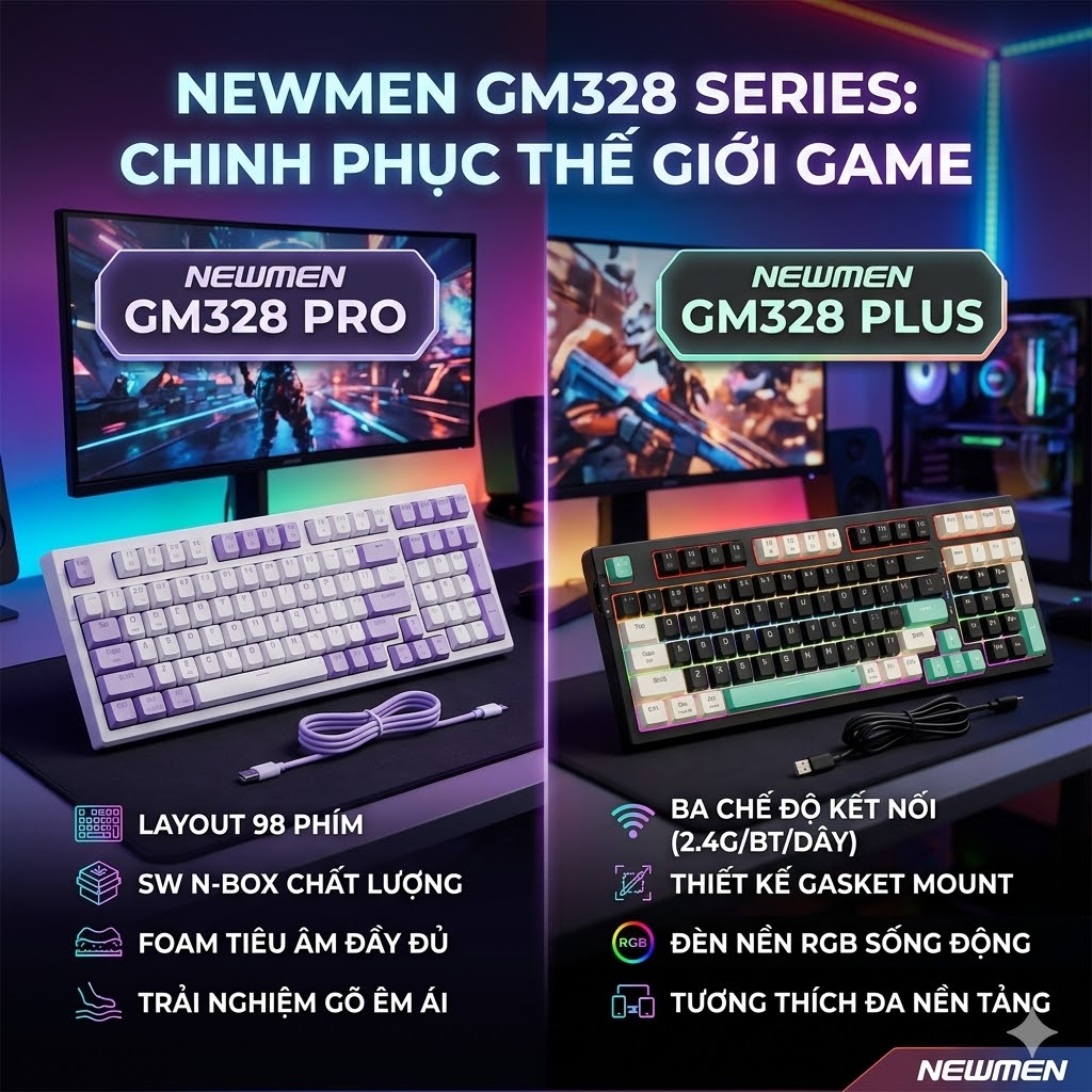 Bàn phím cơ gaming Newmen GM328 Pro / GM328 Plus Layout 96% | Lót sẵn ...
