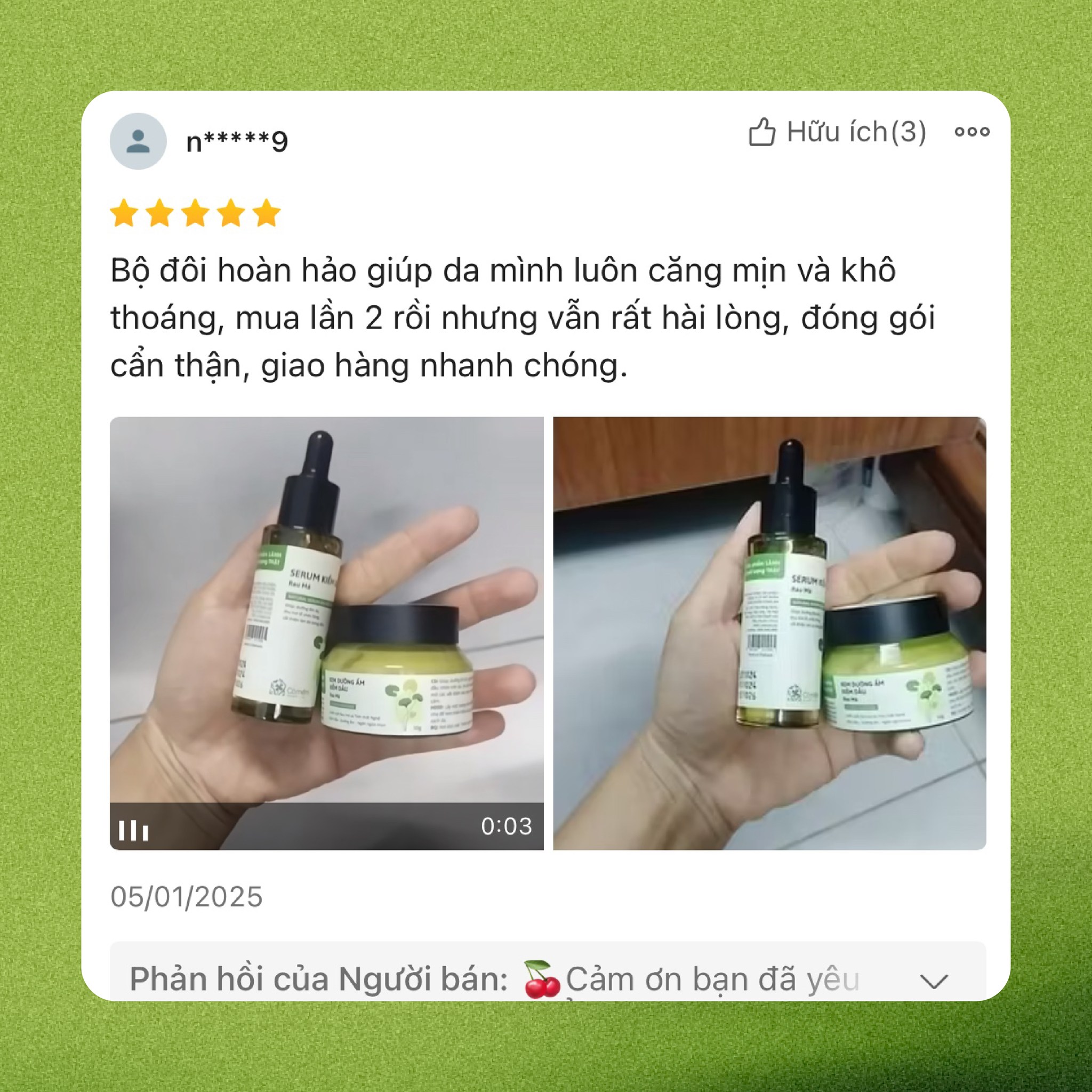 Combo Dưỡng Ẩm Kiềm Dầu Serum Kem Dưỡng Cho Da Dầu Rau Má Cỏ Mềm 80g