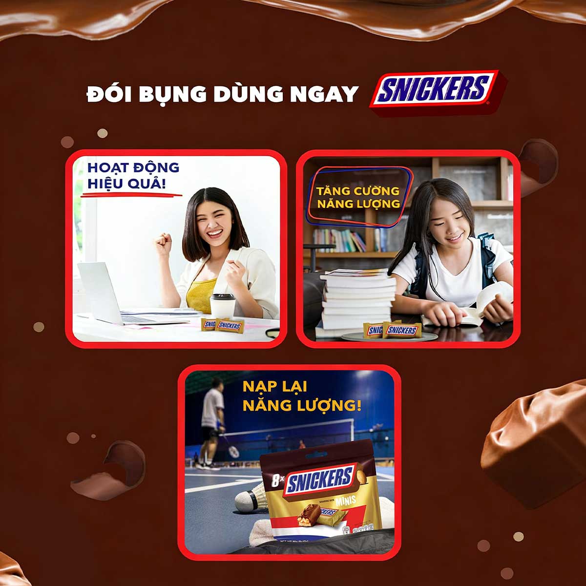 Túi kẹo Sôcôla nhân đậu phộng Snickers MINIs 80g (8 thanh x 10g ...