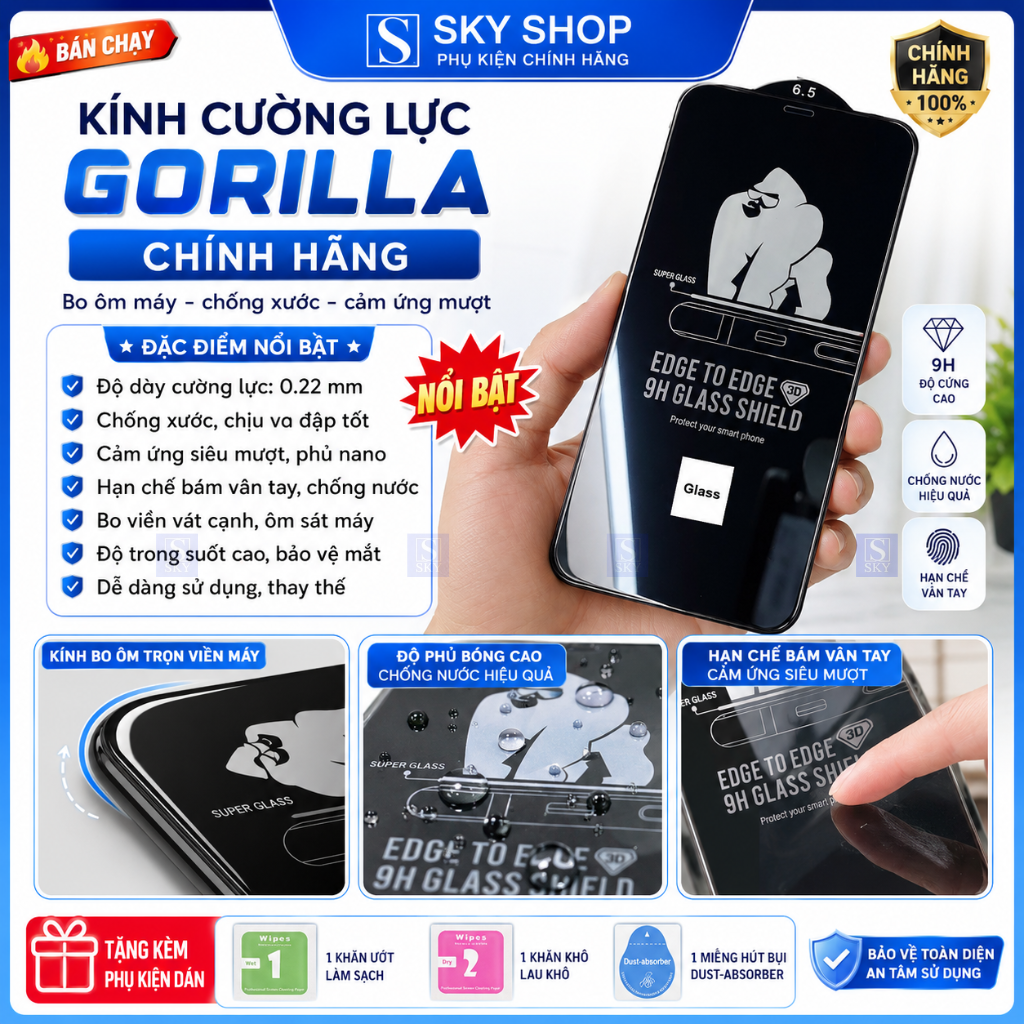 Kính cường lực iphone 15 pro max 14 pro max 11 13 promax 12 7 8 Plus xsmax xr x xs 16 17 ProMax 18 17 Air - Full màn 3D – ảnh mô tả chi tiết 1