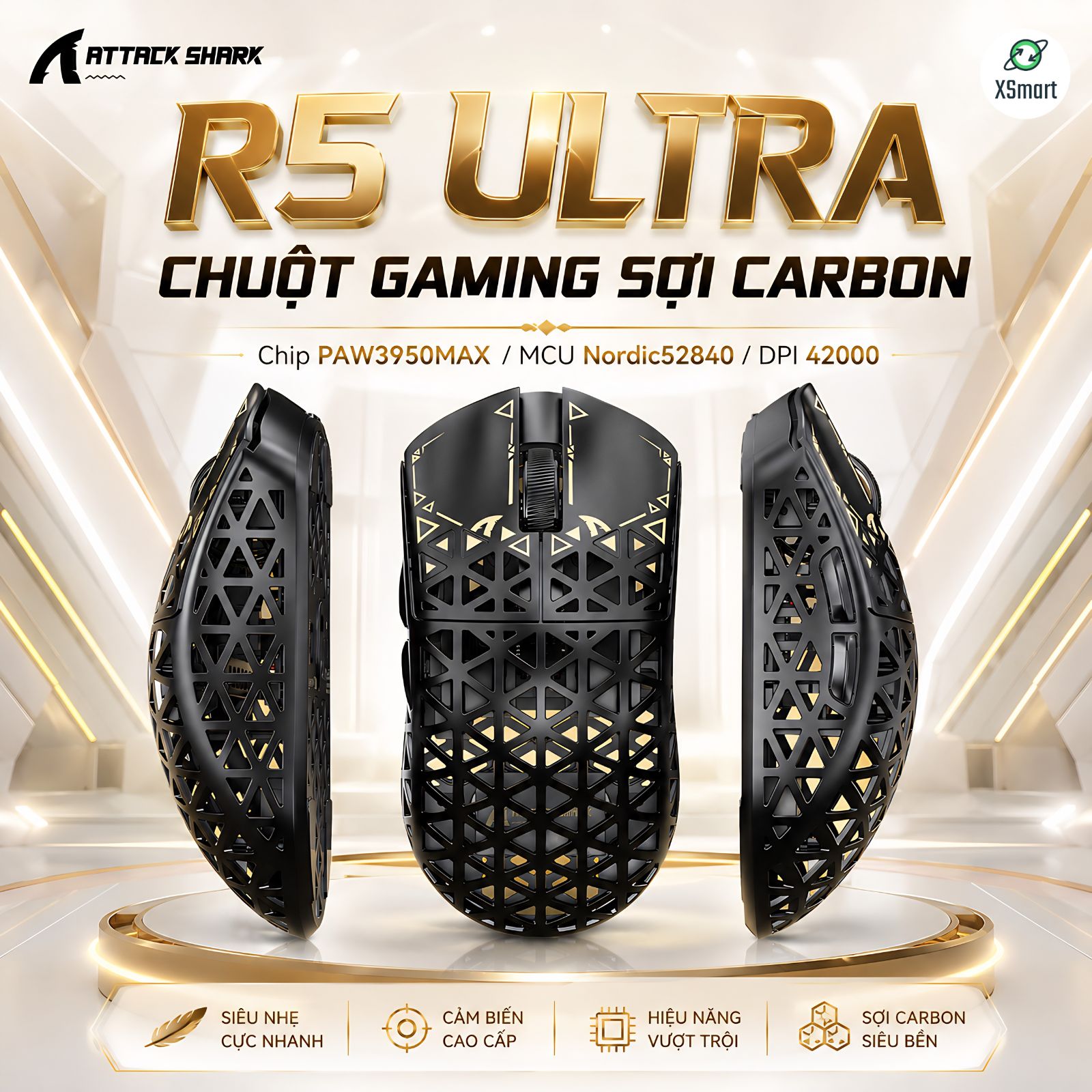 Chuột Gaming Không Dây Attack Shark R5 Ultra Sợi Carbon PAW3950MAX DPI ...