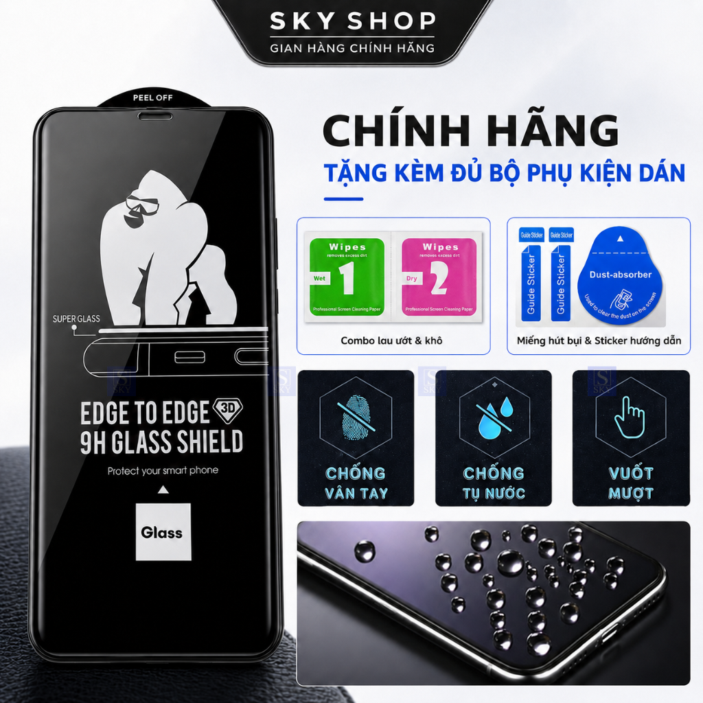 Kính cường lực iphone 15 pro max 14 pro max 11 13 promax 12 7 8 Plus xsmax xr x xs 16 17 ProMax 18 17 Air - Full màn 3D – ảnh mô tả chi tiết 6