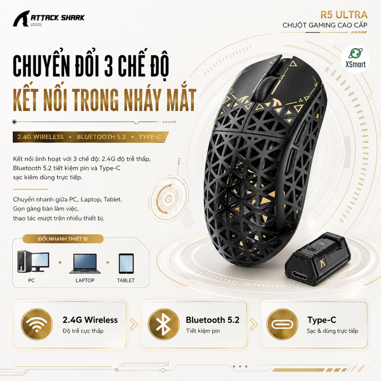 Chuột Gaming Không Dây Attack Shark R5 Ultra Sợi Carbon PAW3950MAX DPI ...