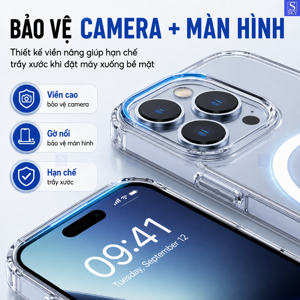 Ốp lưng iphone trong suốt chống sốc - Hỗ trợ sạc không dây cho 11 pro max 12 promax 13 14 15 Plus 16 17 ProMax 18 17 Air – ảnh mô tả chi tiết 3