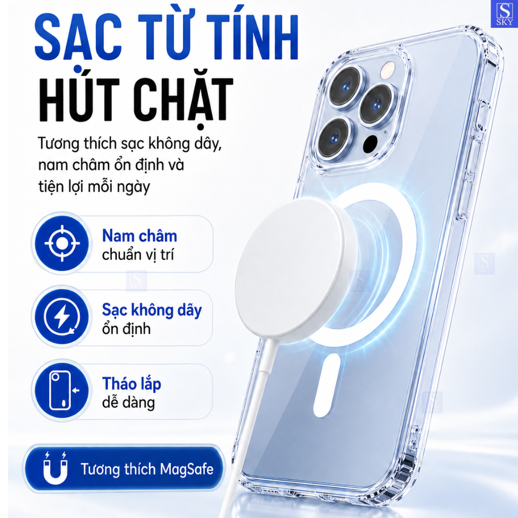 Ốp lưng iphone trong suốt chống sốc - Hỗ trợ sạc không dây cho 11 pro max 12 promax 13 14 15 Plus 16 17 ProMax 18 17 Air – ảnh mô tả chi tiết 4