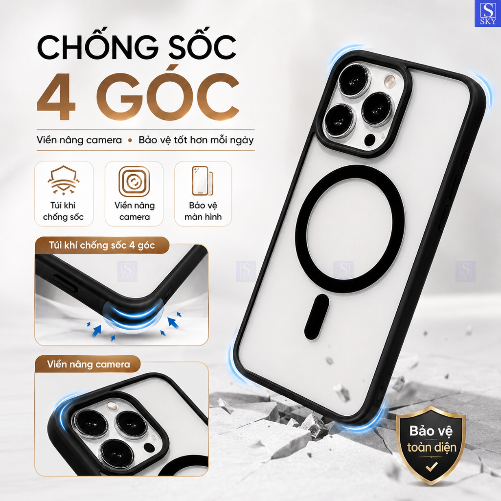 Ốp lưng iphone trong suốt chống sốc - Hỗ trợ sạc không dây cho 11 pro max 12 promax 13 14 15 Plus 16 17 ProMax 18 17 Air – ảnh mô tả chi tiết 10