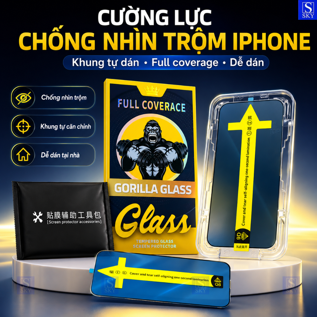 Cường lực chống nhìn trộm có khung tự dán cho iphone 11 pro max 12 pro max 13 promax x xr xs max 7 8 plus 14 15 16 17 – ảnh mô tả chi tiết 6