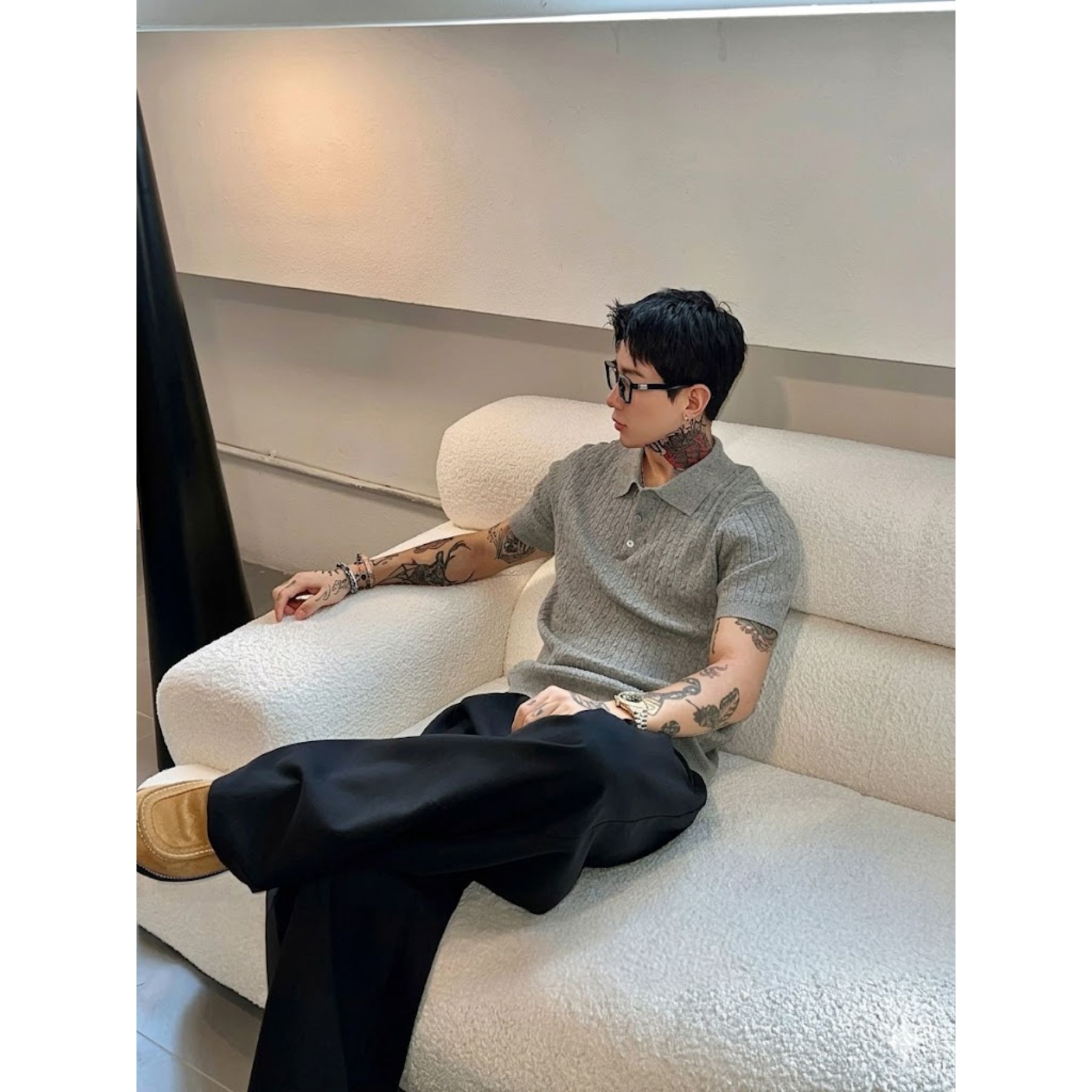 Áo Polo Len Vặn Thừng Dệt Kim 𝐂𝐎𝐎𝐋𝐂𝐑𝐄𝐖 Ngắn Tay Gân Nổi Form Regular Fit Phong Cách Tối Giản Hàn Quốc - ALH06 APN104