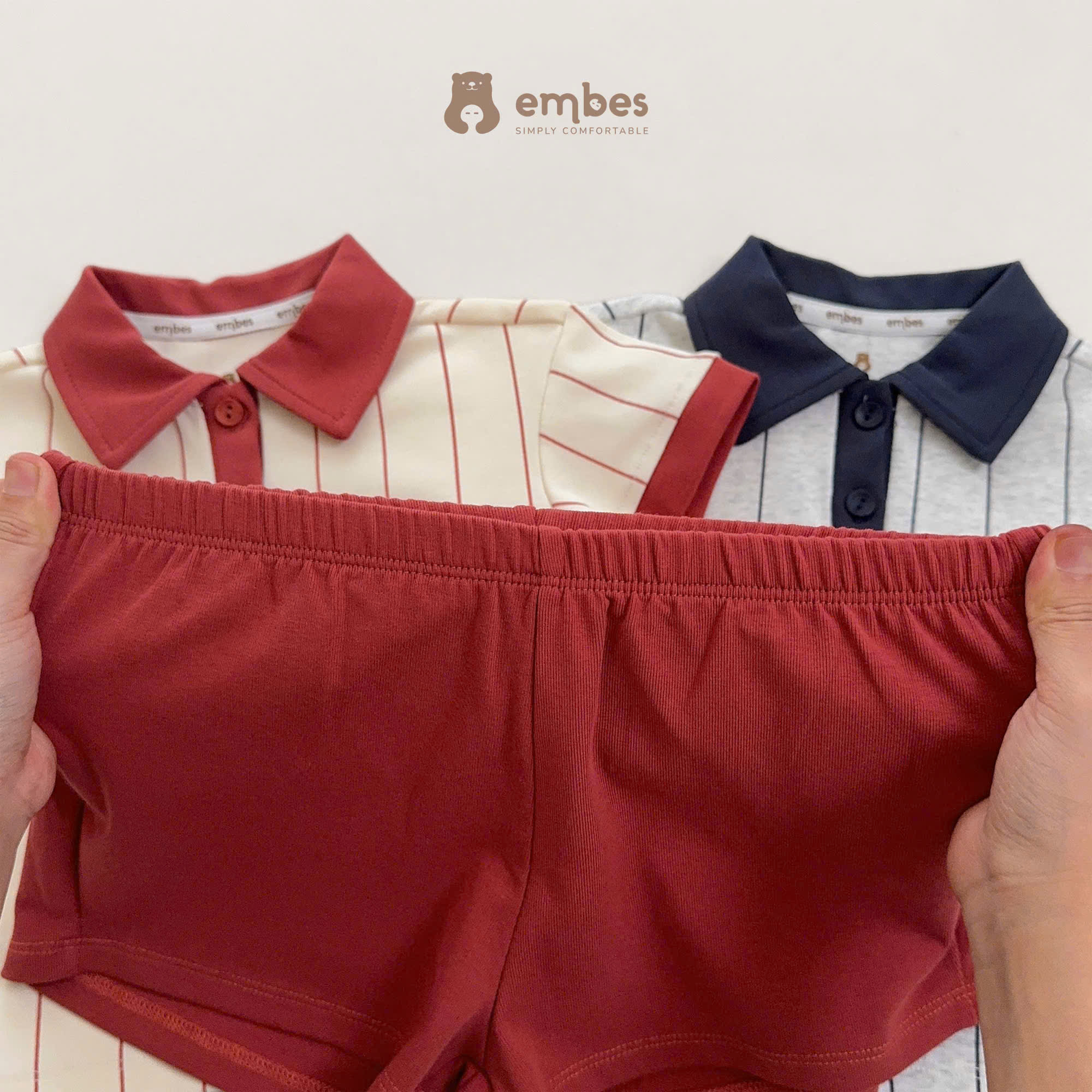Bộ Cộc Cho Bé Embes, Bộ Polo Cộc Tay Kẻ Phối Màu Dáng Thể Thao Chất ...