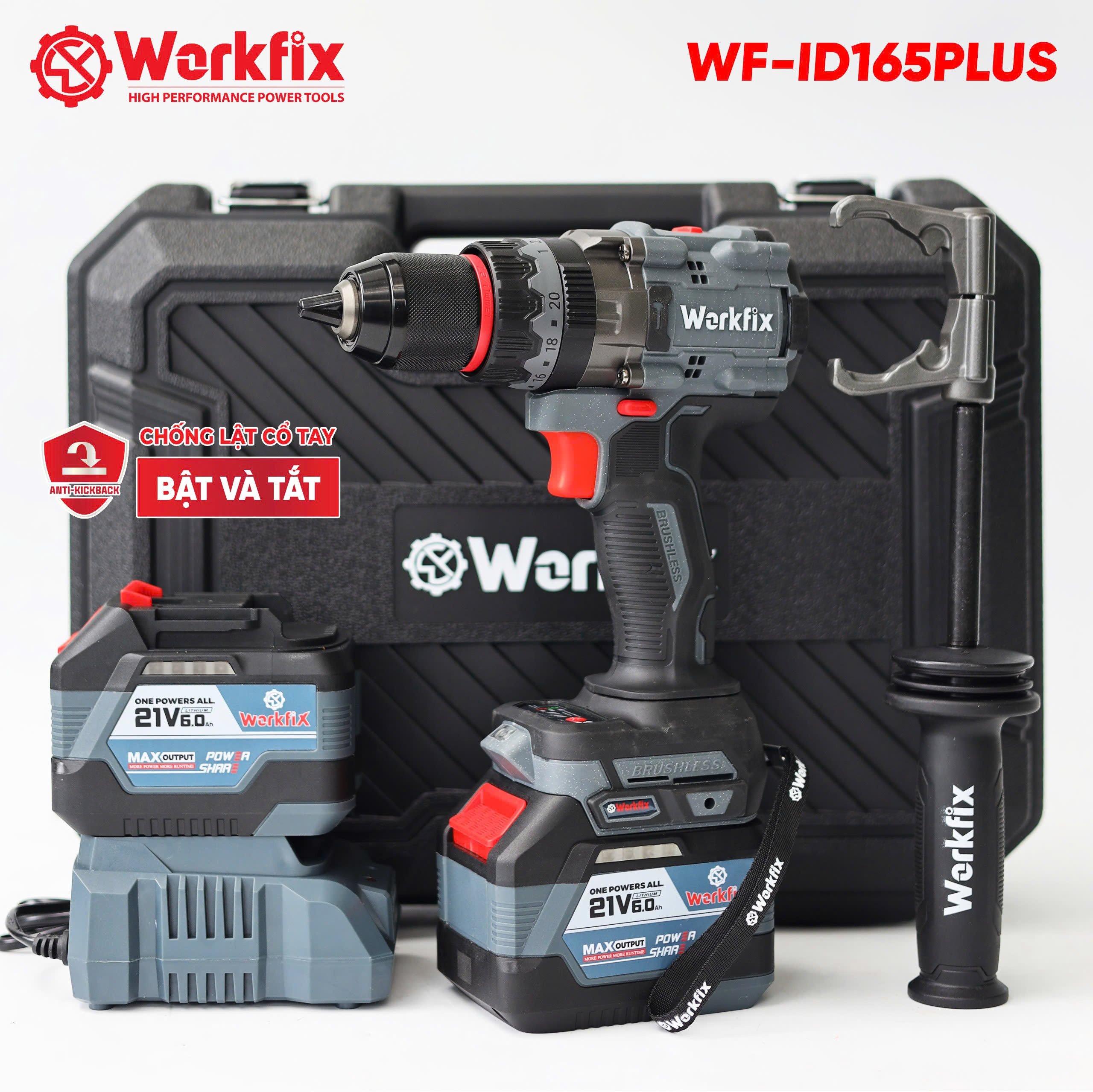 [AVS] Máy Khoan Không Dây Workfix WF-ID165PLUS, Lực Siết 165Nm, Có tạo ...