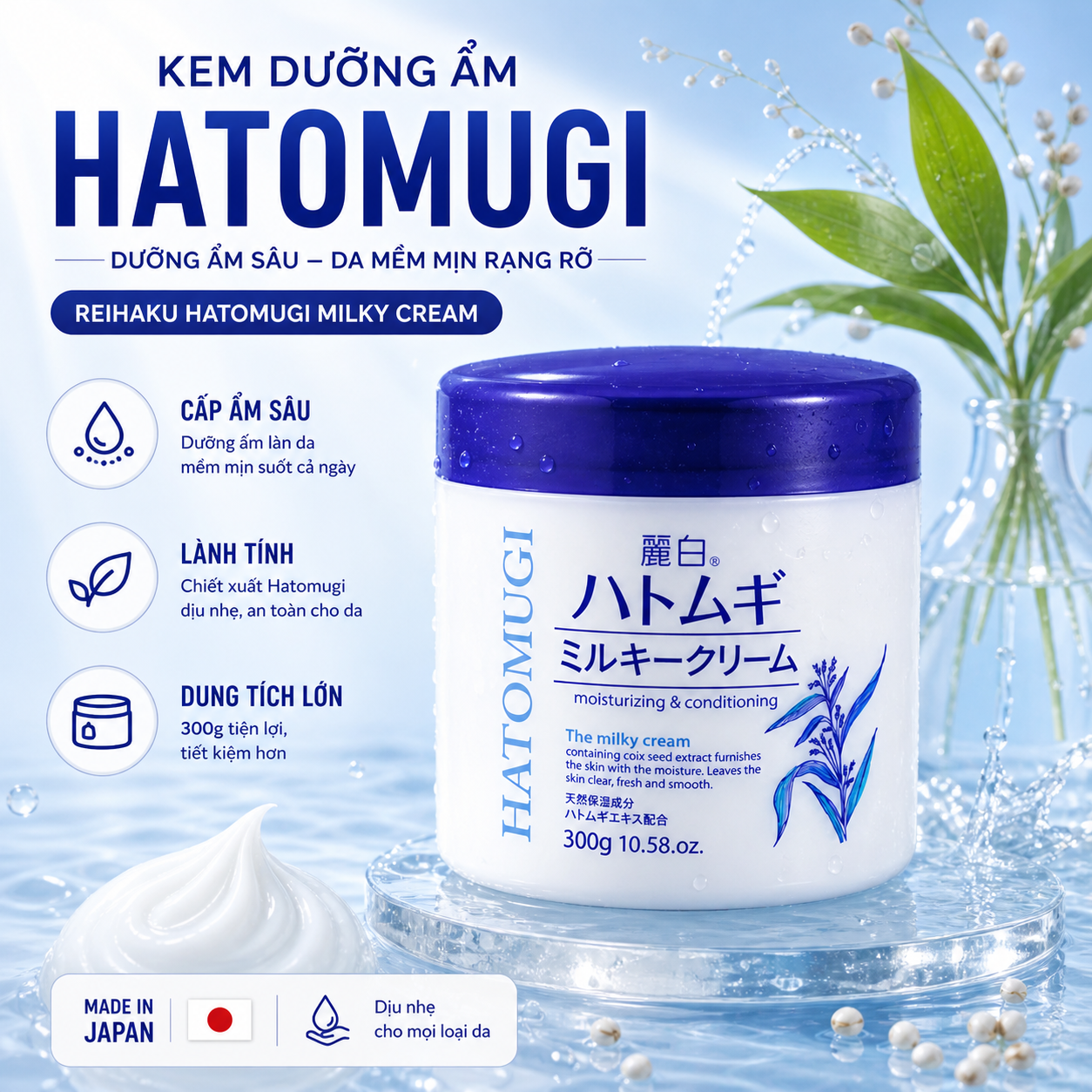 Combo Dưỡng Thể Reihaku Hatomugi Ngày Và Đêm - Kem Dưỡng 300g + Sữa Dưỡng SPF31 PA+++ 250ml