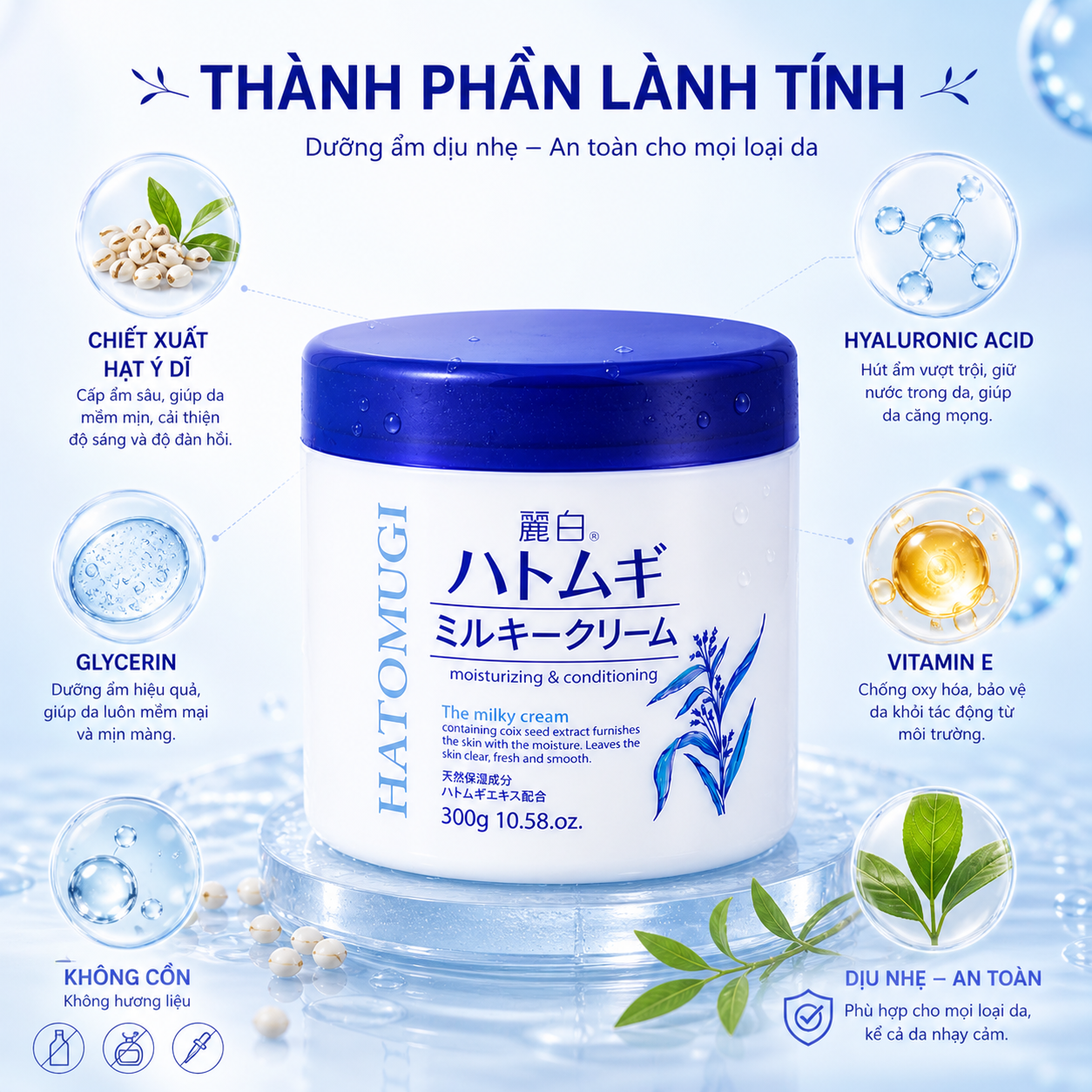 Combo Dưỡng Thể Reihaku Hatomugi Ngày Và Đêm - Kem Dưỡng 300g + Sữa Dưỡng SPF31 PA+++ 250ml