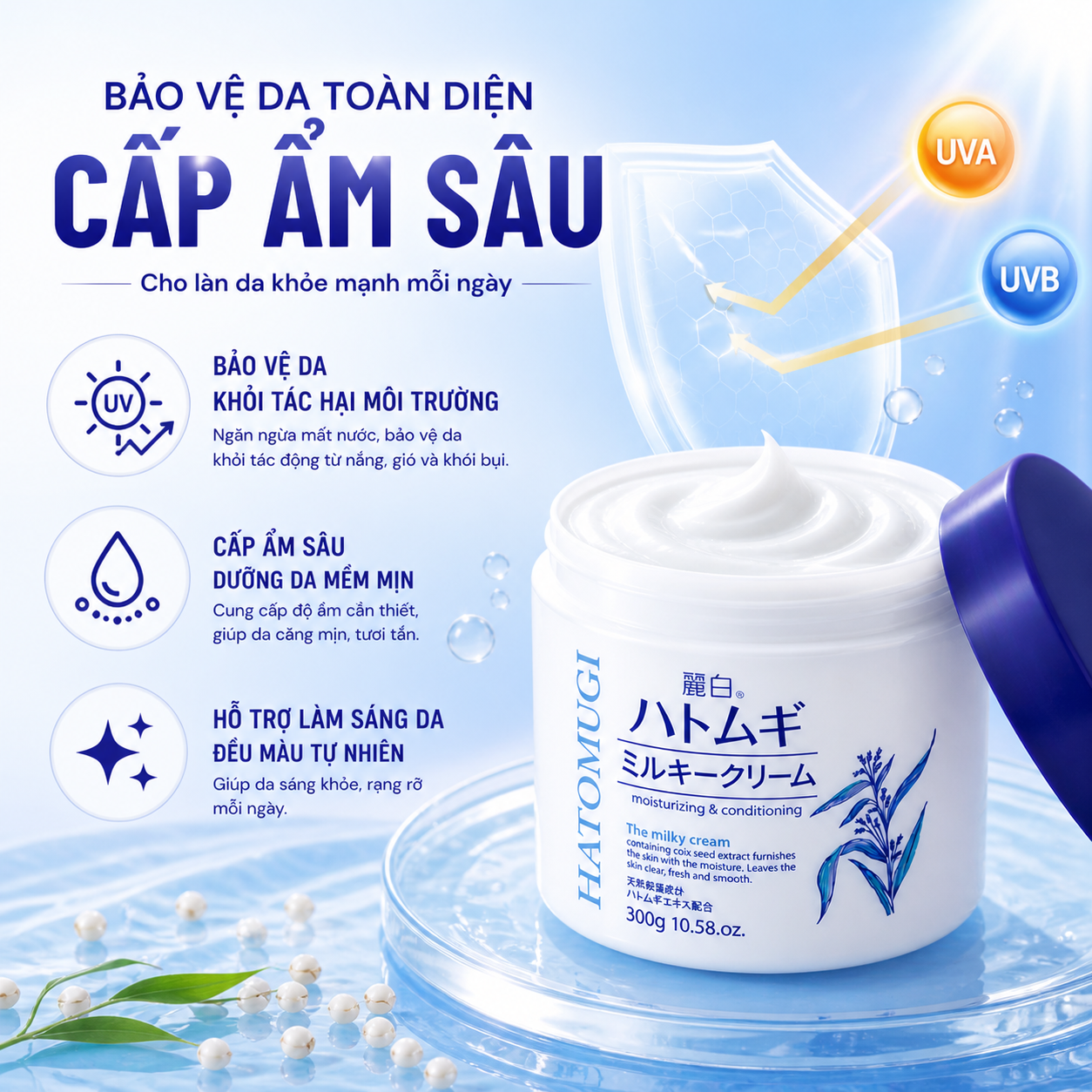 Combo Dưỡng Thể Reihaku Hatomugi Ngày Và Đêm - Kem Dưỡng 300g + Sữa Dưỡng SPF31 PA+++ 250ml