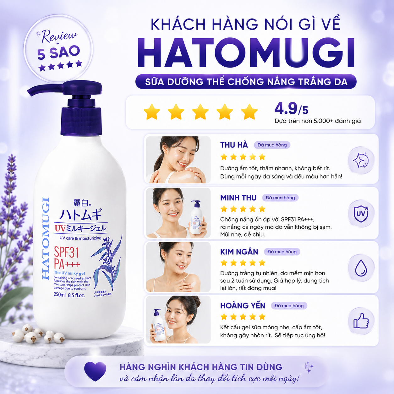 Combo Dưỡng Thể Reihaku Hatomugi Ngày Và Đêm - Kem Dưỡng 300g + Sữa Dưỡng SPF31 PA+++ 250ml