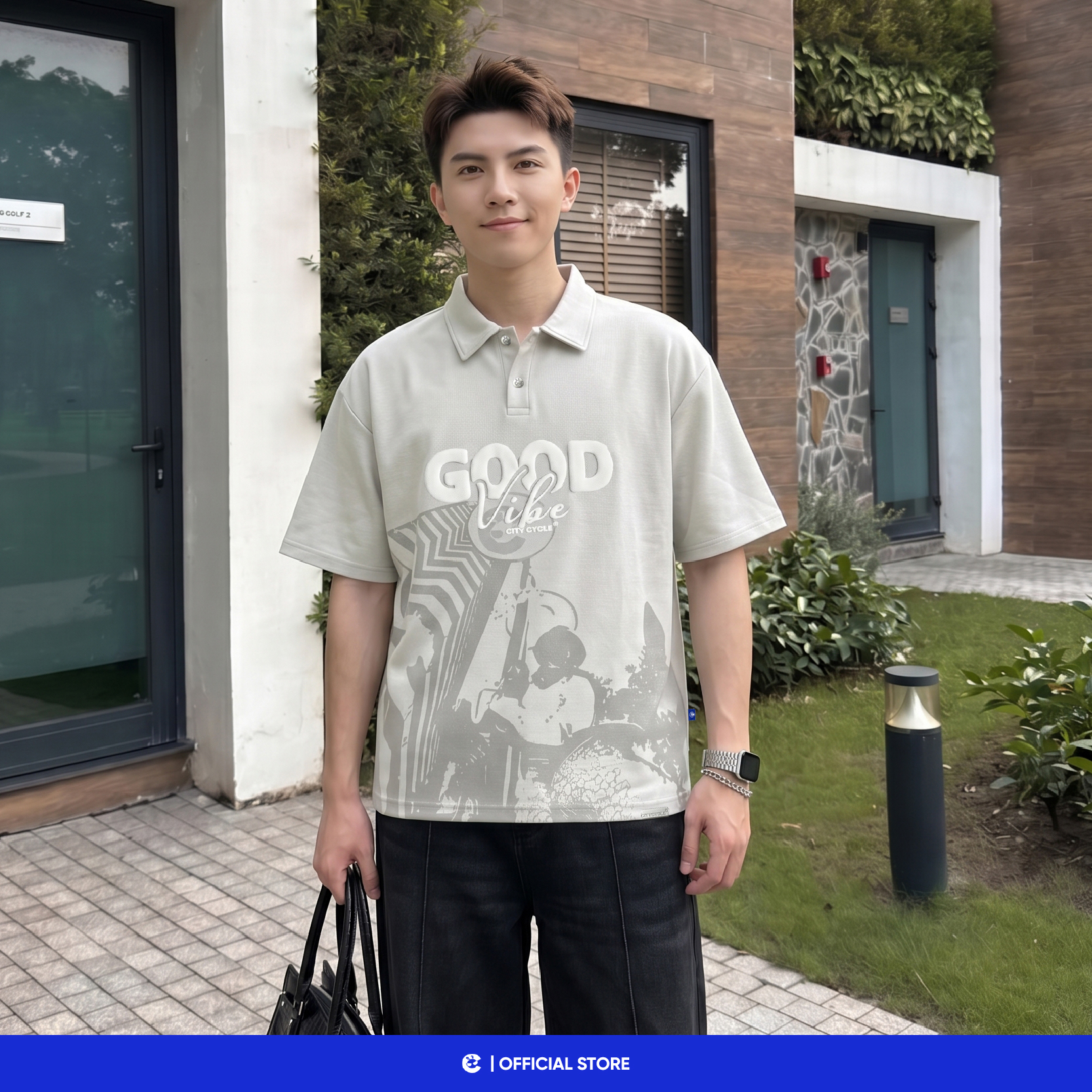 Áo thun phông polo cổ bẻ trẻ trung boxy Local Brand Chính Hãng City Cycle Áo Polo Good Vibe