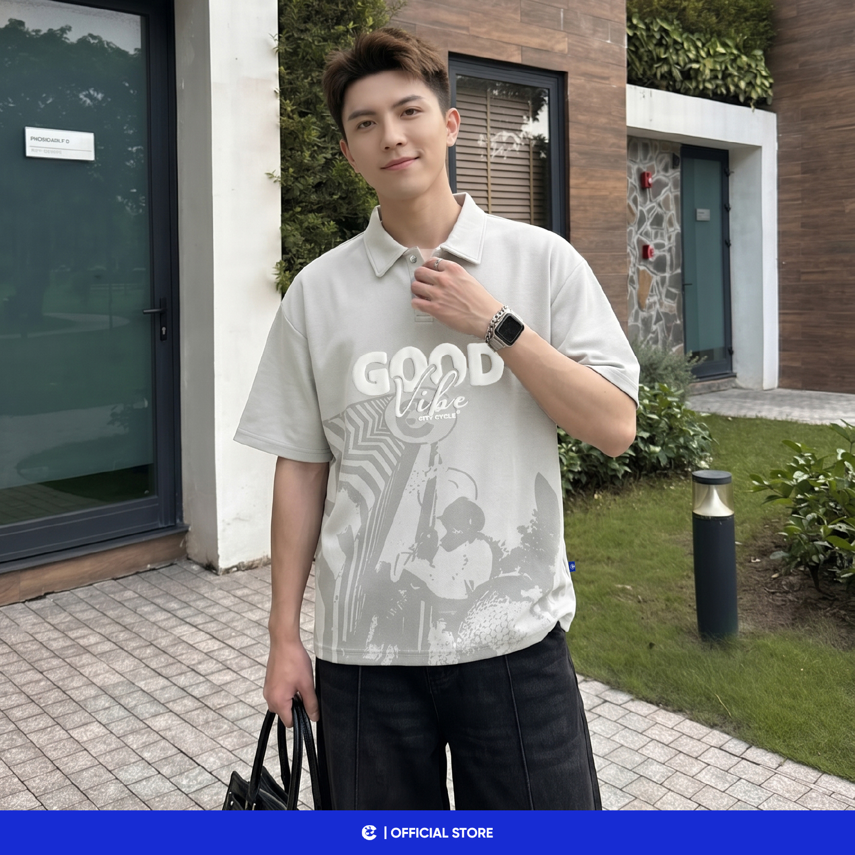 Áo thun phông polo cổ bẻ trẻ trung boxy Local Brand Chính Hãng City Cycle Áo Polo Good Vibe