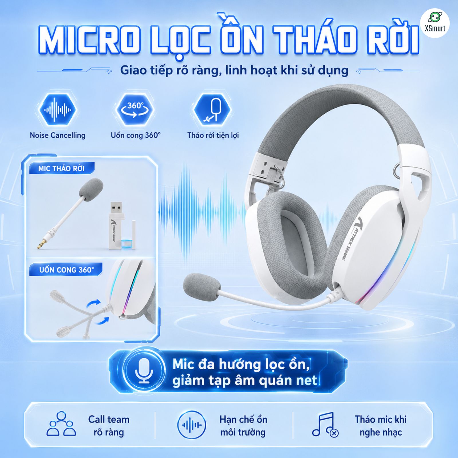 Tai Nghe Gaming Chụp Tai Không Dây Attack Shark L90 LED RGB Micro ...