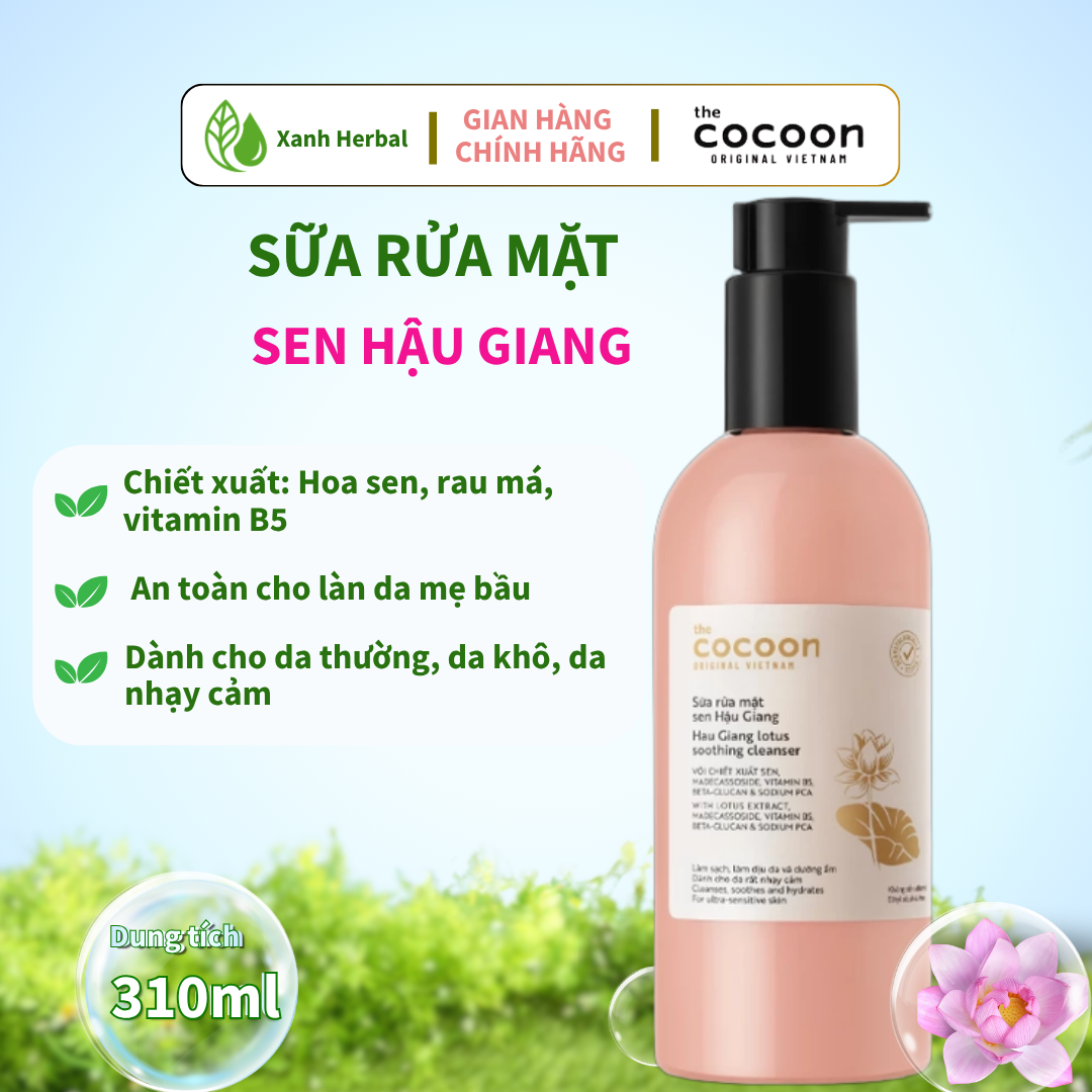 Sữa Rửa Mặt Sen Hậu Giang Cocoon 310ml | Làm Sạch Dịu Nhẹ, Cấp Ẩm, Dành Cho Da Mỏng Manh & Nhạy Cảm