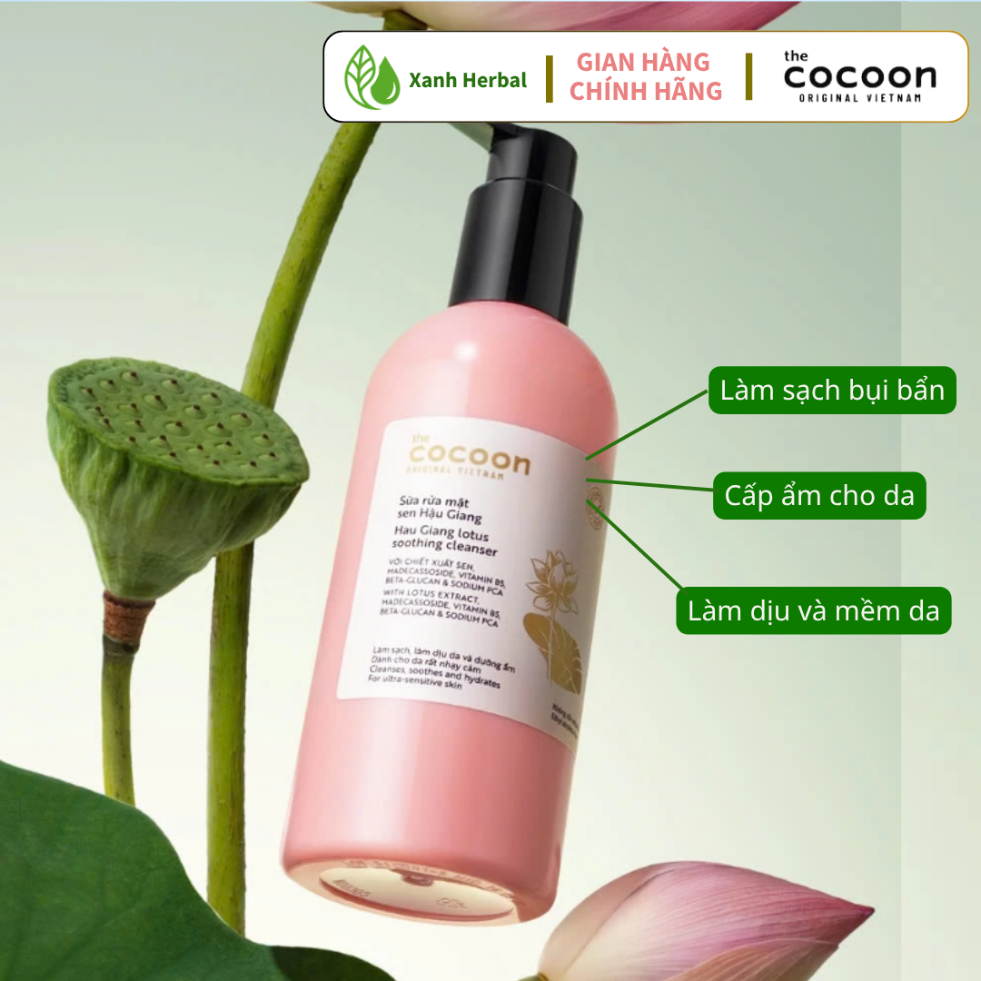 Sữa Rửa Mặt Sen Hậu Giang Cocoon 310ml | Làm Sạch Dịu Nhẹ, Cấp Ẩm, Dành Cho Da Mỏng Manh & Nhạy Cảm