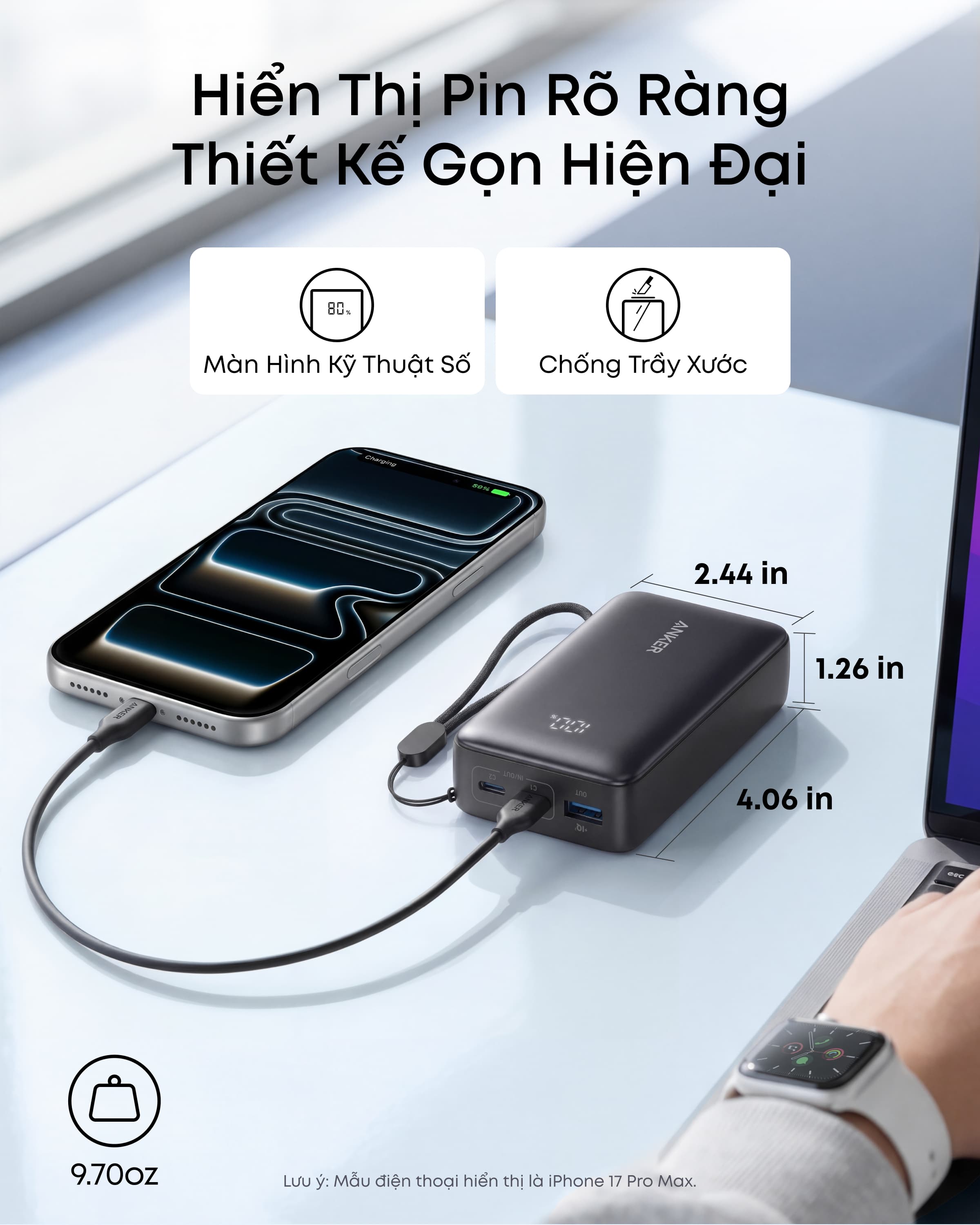 Kích thước nhỏ gọn của pin sạc dự phòng Anker A110J
