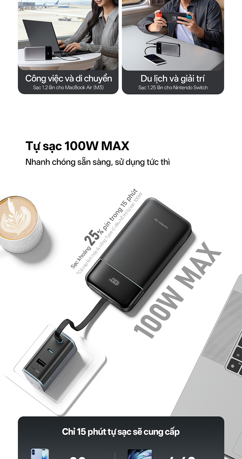 CUKTECH 120W 25000mAh Sạc Nhanh Công Suất Cao Pin Dự Phòng – Hỗ Trợ Xiaomi 120W Laptop 100W Samsung 45W iP18/17/16