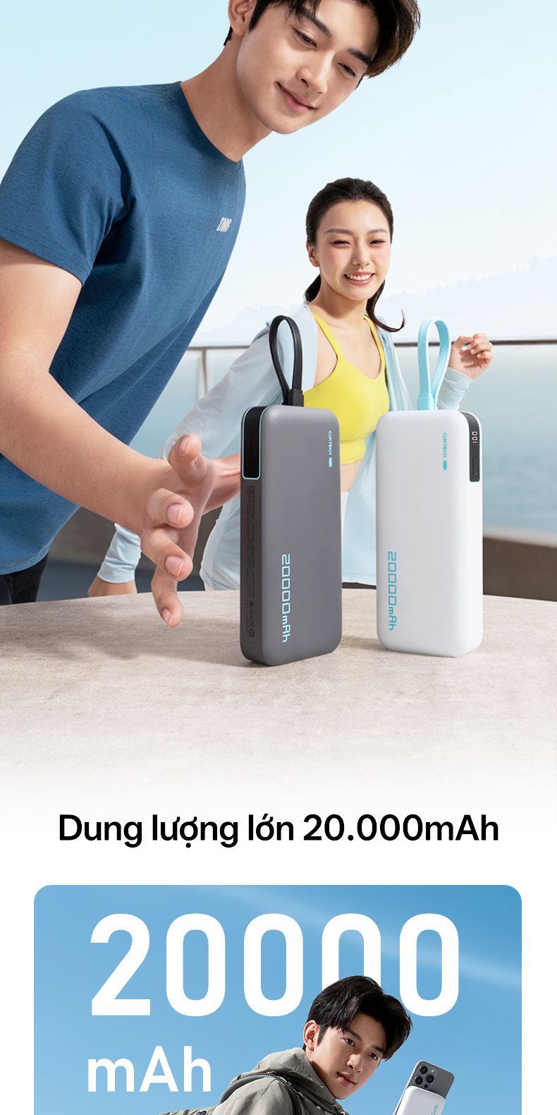 【Được chứng nhận CCC】CUKTECH Pin Dự Phòng 20000mAh Sạc Nhanh 40W – Tích Hợp Dây, Hỗ Trợ iP 38W / Xiaomi 33W —— CP24 Powe – ảnh mô tả chi tiết 2