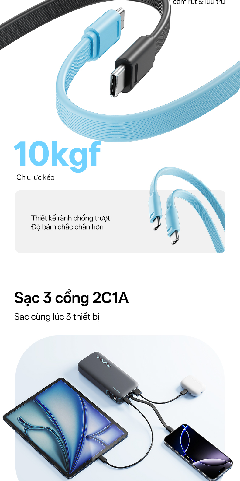 【Được chứng nhận CCC】CUKTECH Pin Dự Phòng 20000mAh Sạc Nhanh 40W – Tích Hợp Dây, Hỗ Trợ iP 38W / Xiaomi 33W —— CP24 Powe – ảnh mô tả chi tiết 7