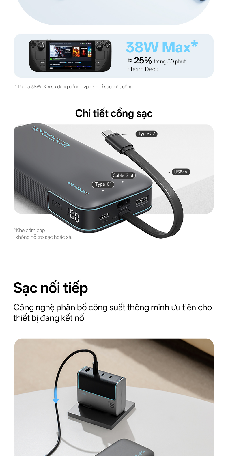 【Được chứng nhận CCC】CUKTECH Pin Dự Phòng 20000mAh Sạc Nhanh 40W – Tích Hợp Dây, Hỗ Trợ iP 38W / Xiaomi 33W —— CP24 Powe – ảnh mô tả chi tiết 8