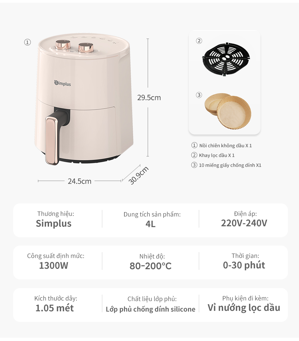 Simplus Nồi Chiên Không Dầu Dung Tích 4L/5L lớn chiên nướng đa năng ...