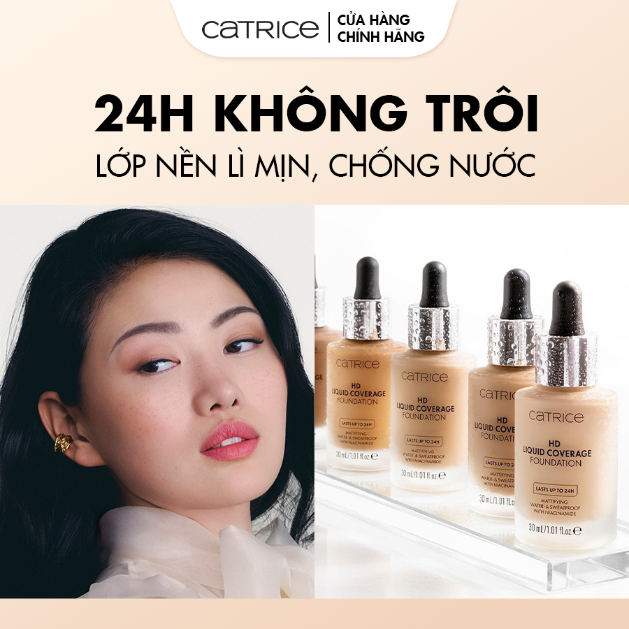 Kem nền Catrice HD Liquid Coverage Foundation kiềm dầu, che phủ tự nhiên tạo độ mịn màng cho da 30ml